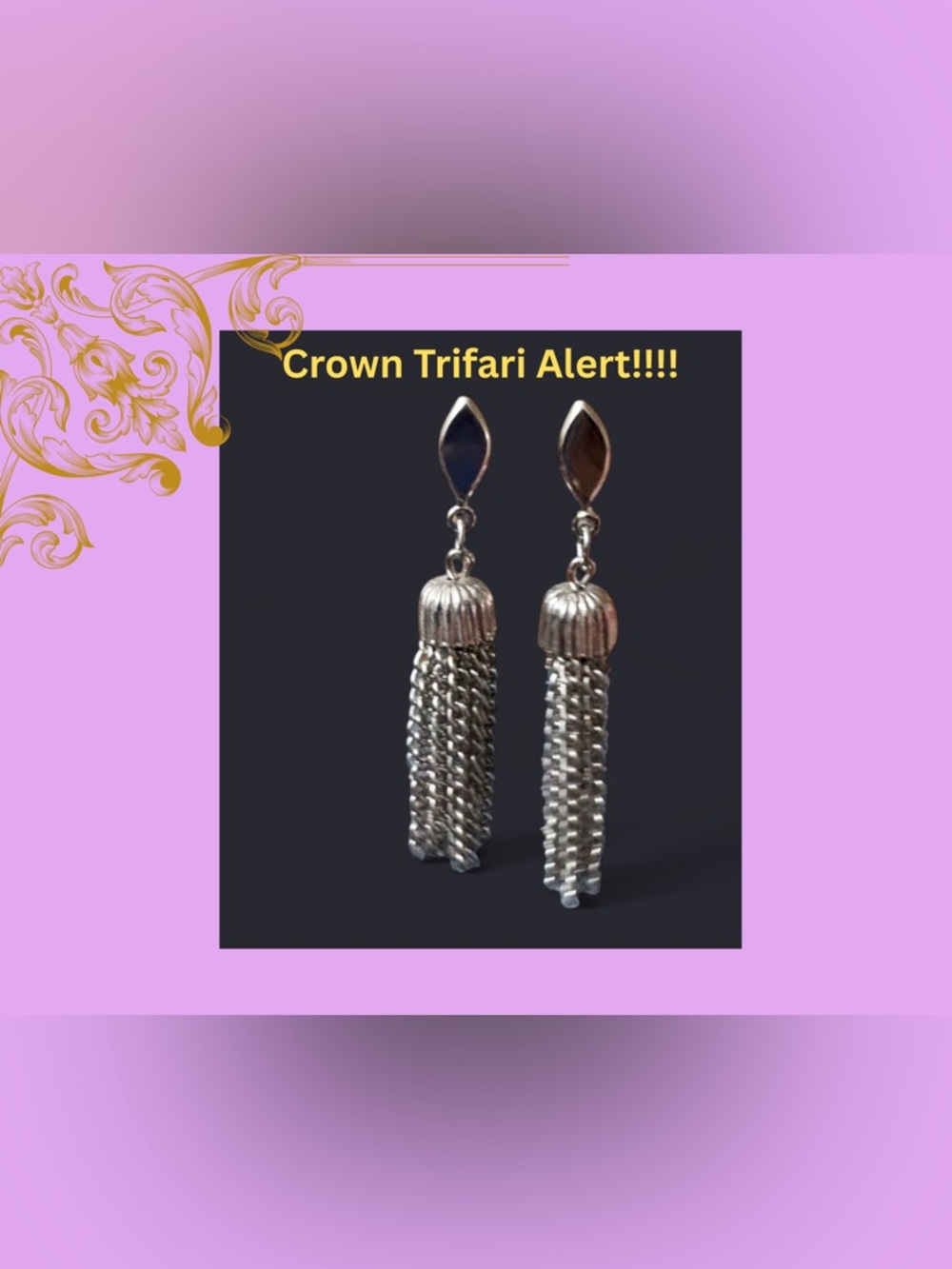 Crown Trifari Silver Chain Tassel Drop Earrings-clip ons
